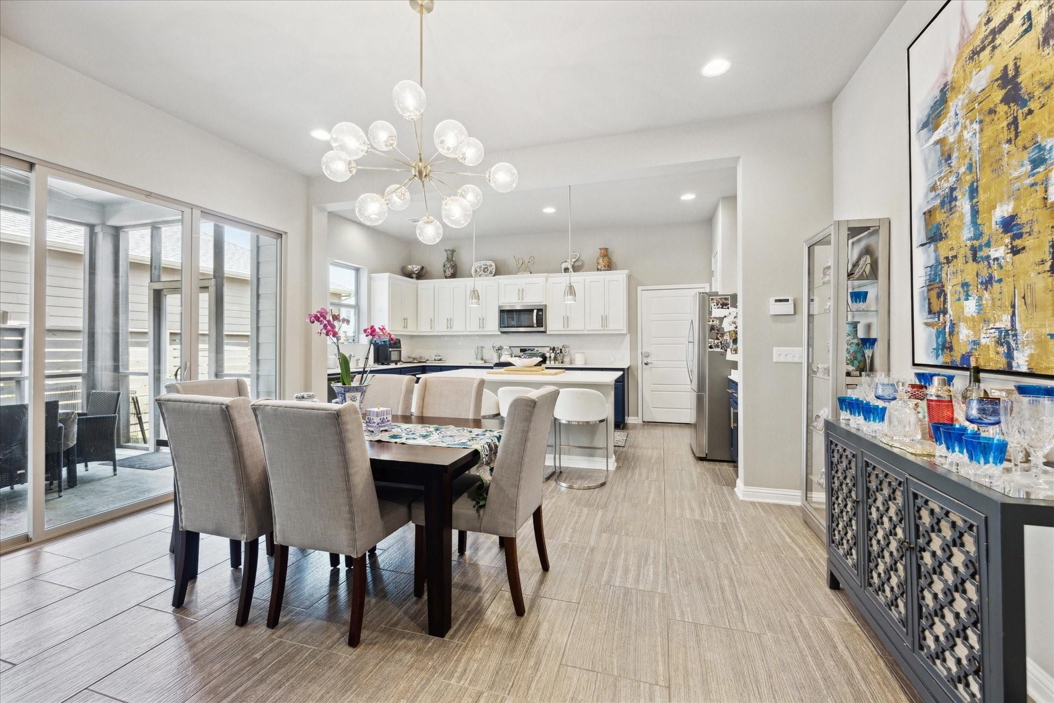 Sliding doors open to the patio from this modern 