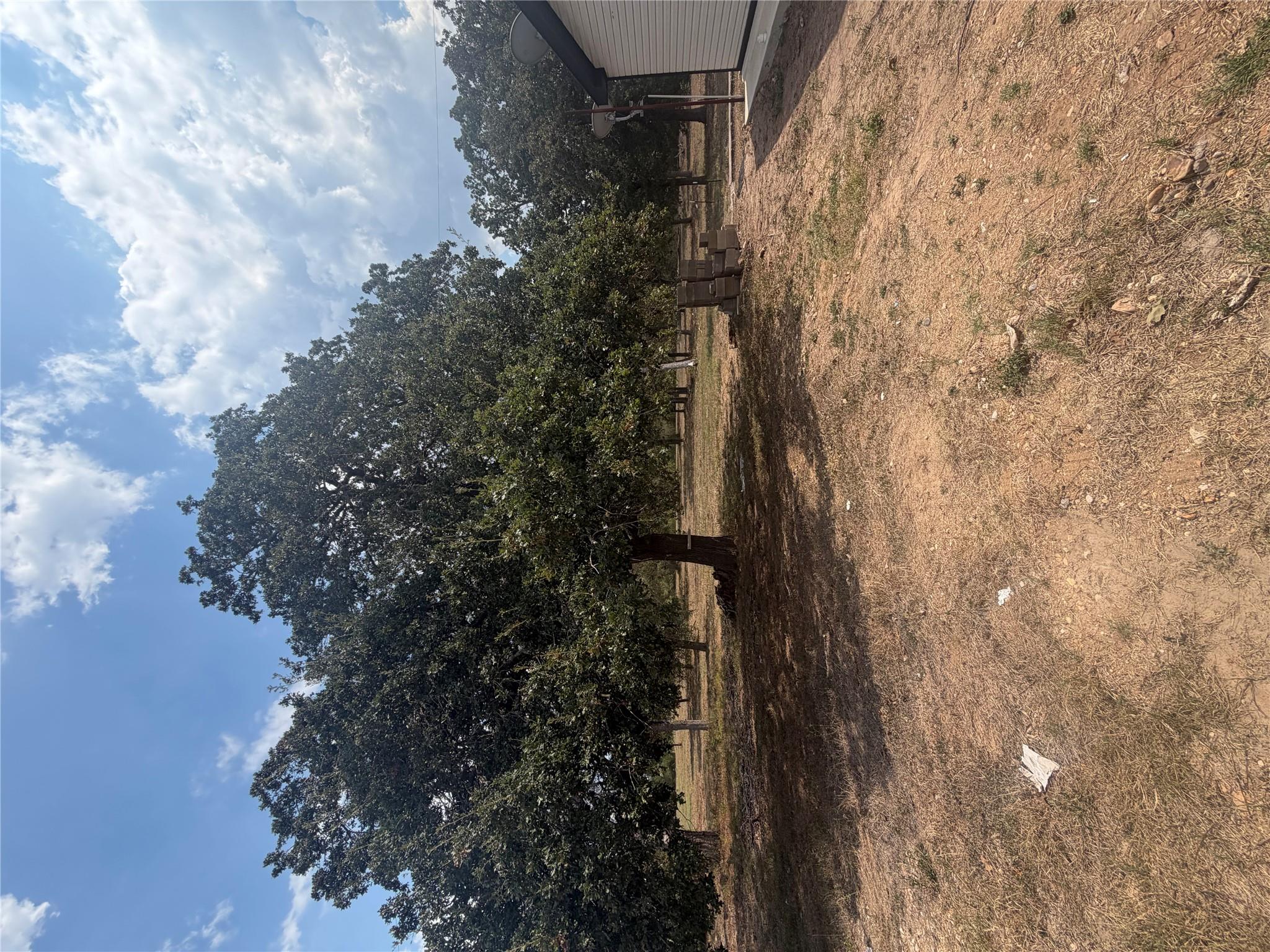 Mature shade trees stand across a spacious yard u