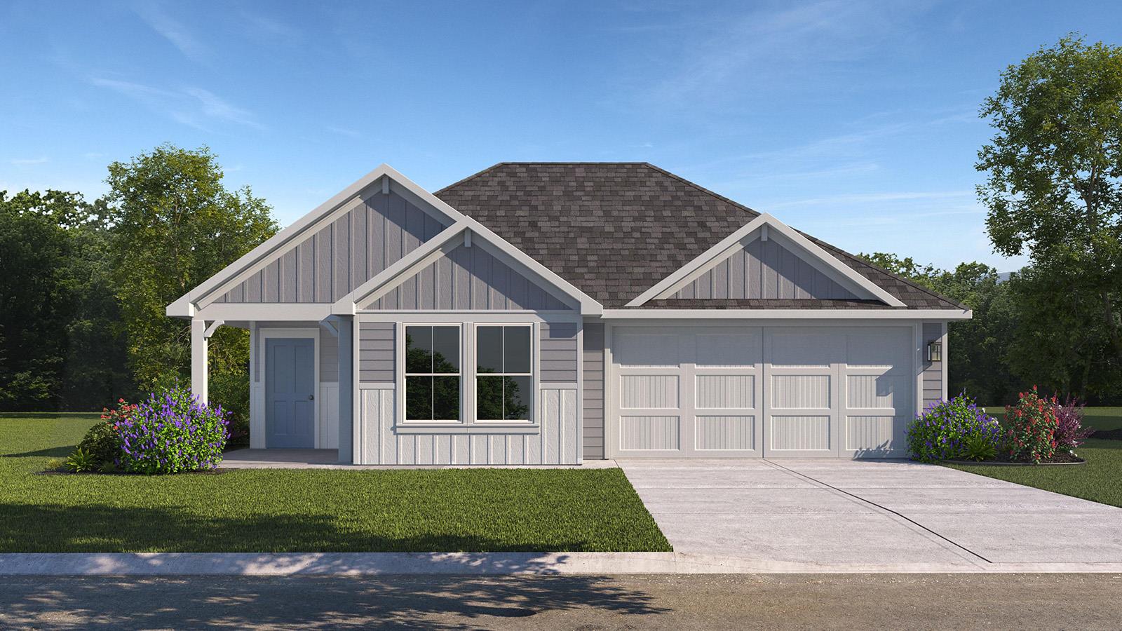 A welcoming front porch and a neatly paved drivew