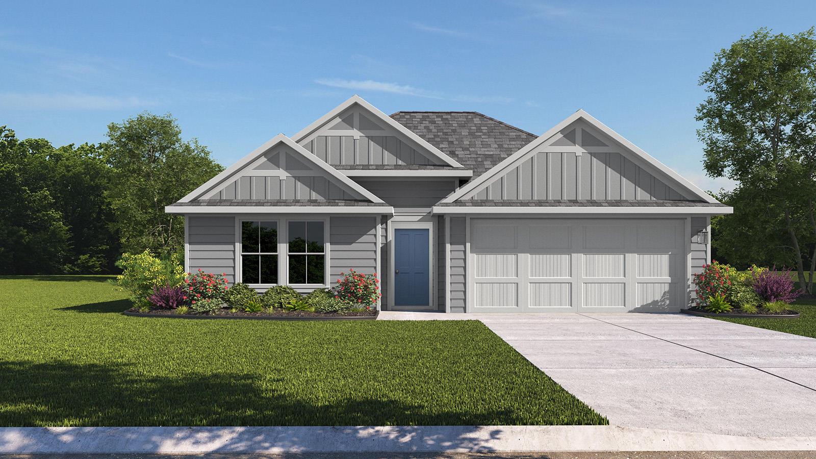 A welcoming facade showcases clean lines, a two-c