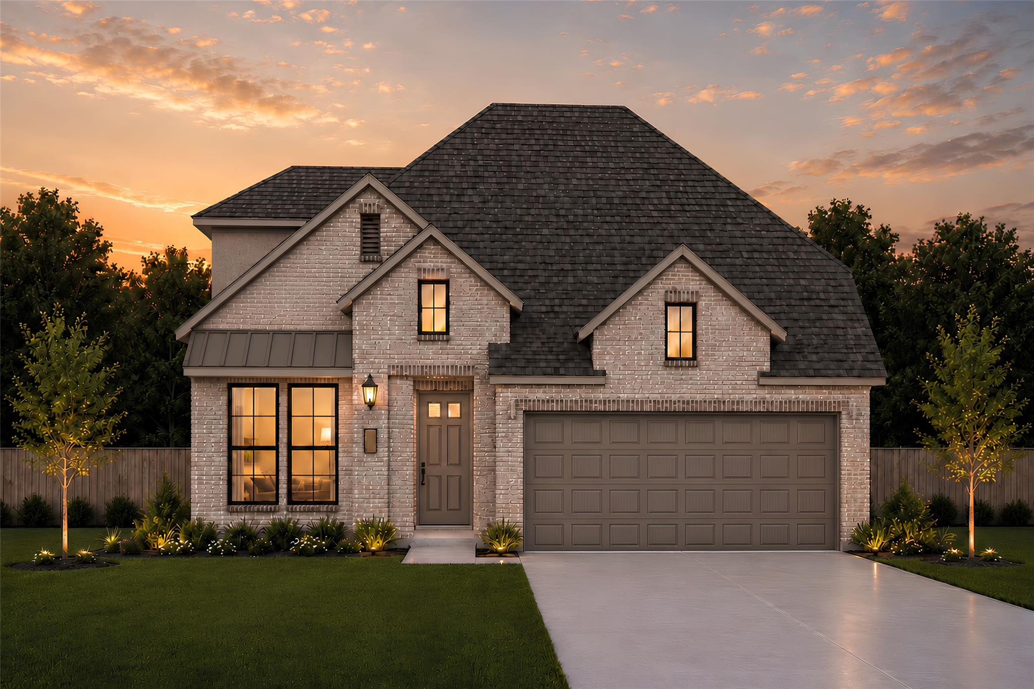 Textured brick walls and steep gables create clas