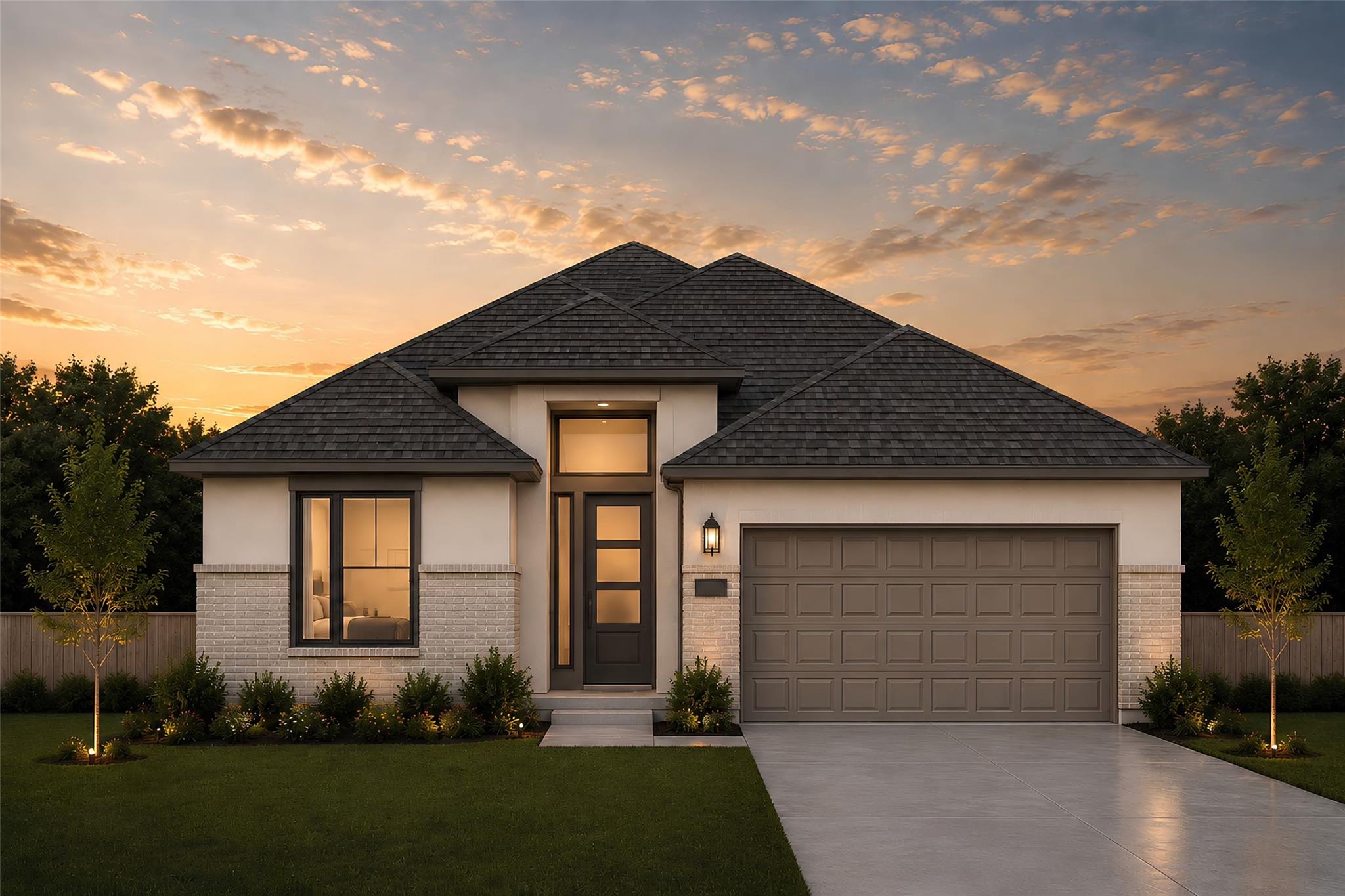 Crisp masonry accents and clean architectural lin