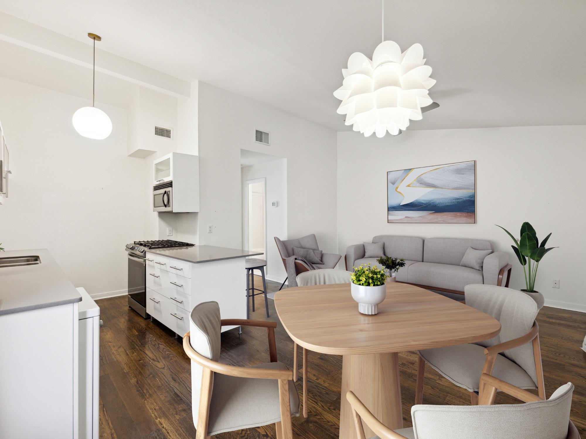 Gleaming hardwood floors and a modern open layout