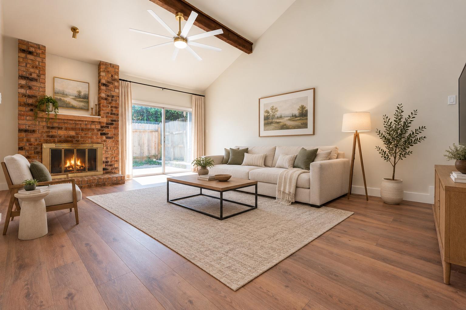 Vaulted ceilings with exposed wood beams compleme