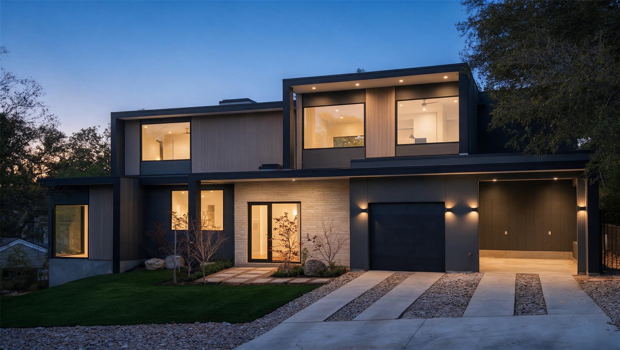 Modern architectural lines and extensive glazing 