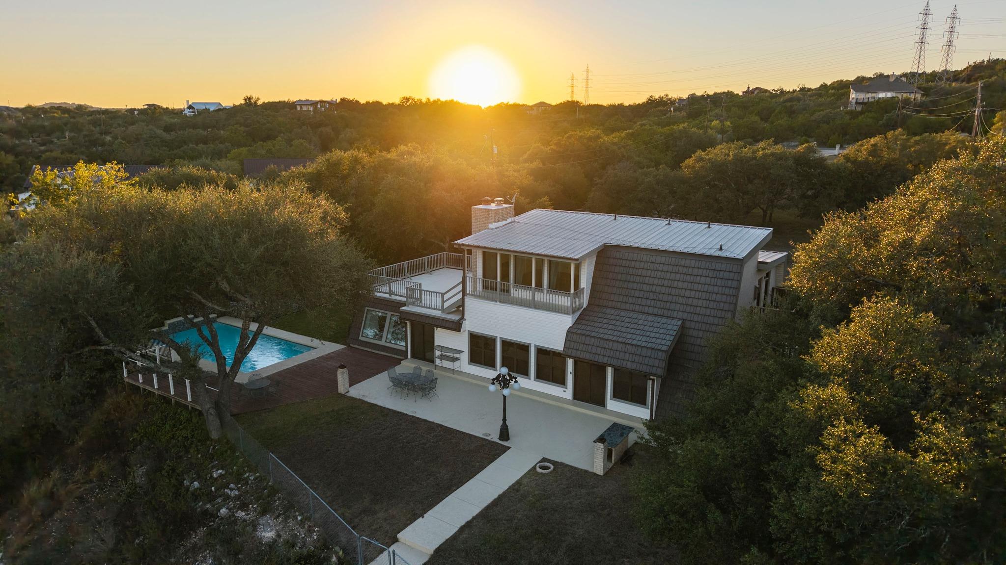 A metal roof and private pool highlight this mode