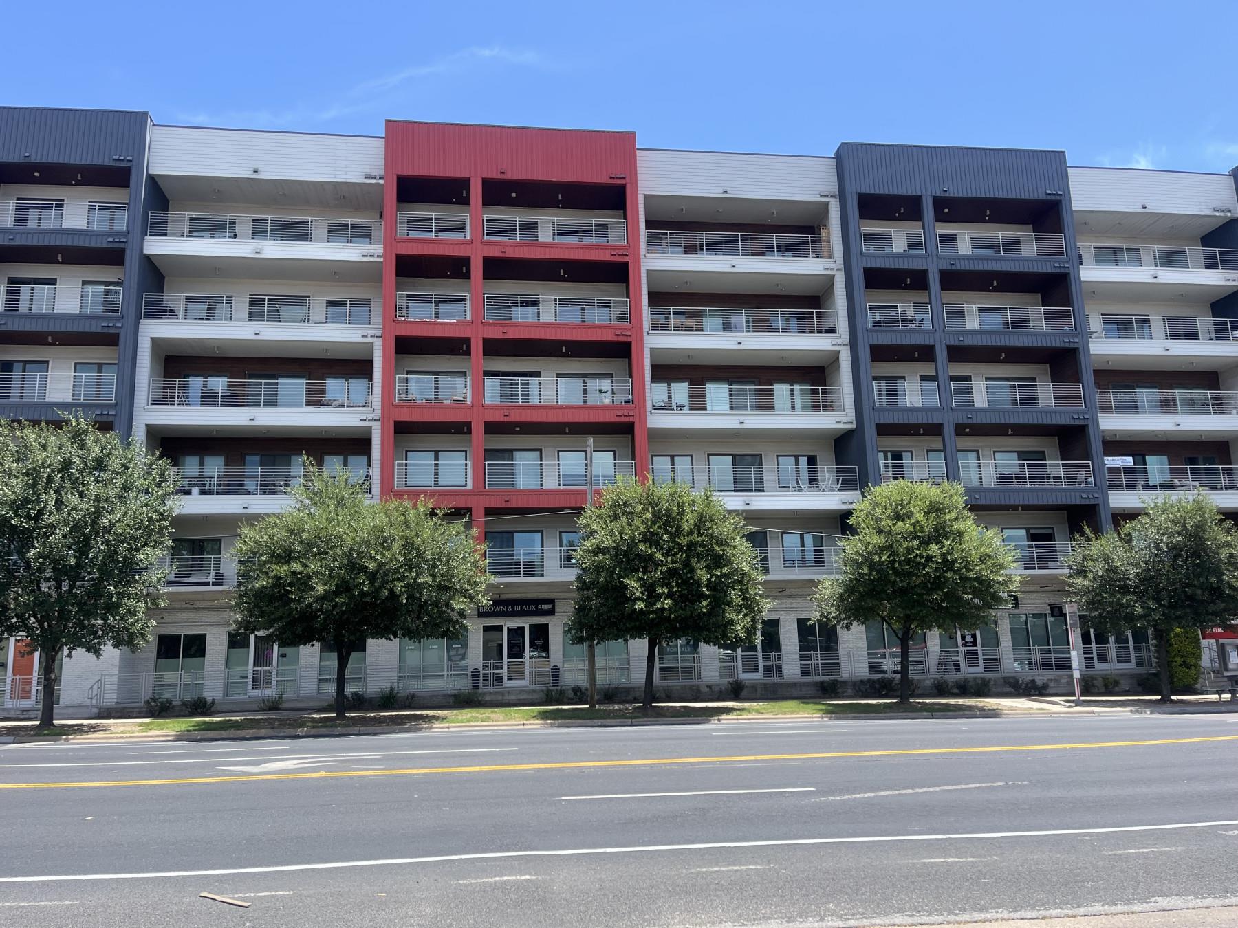 A modern multi-story residential building feature