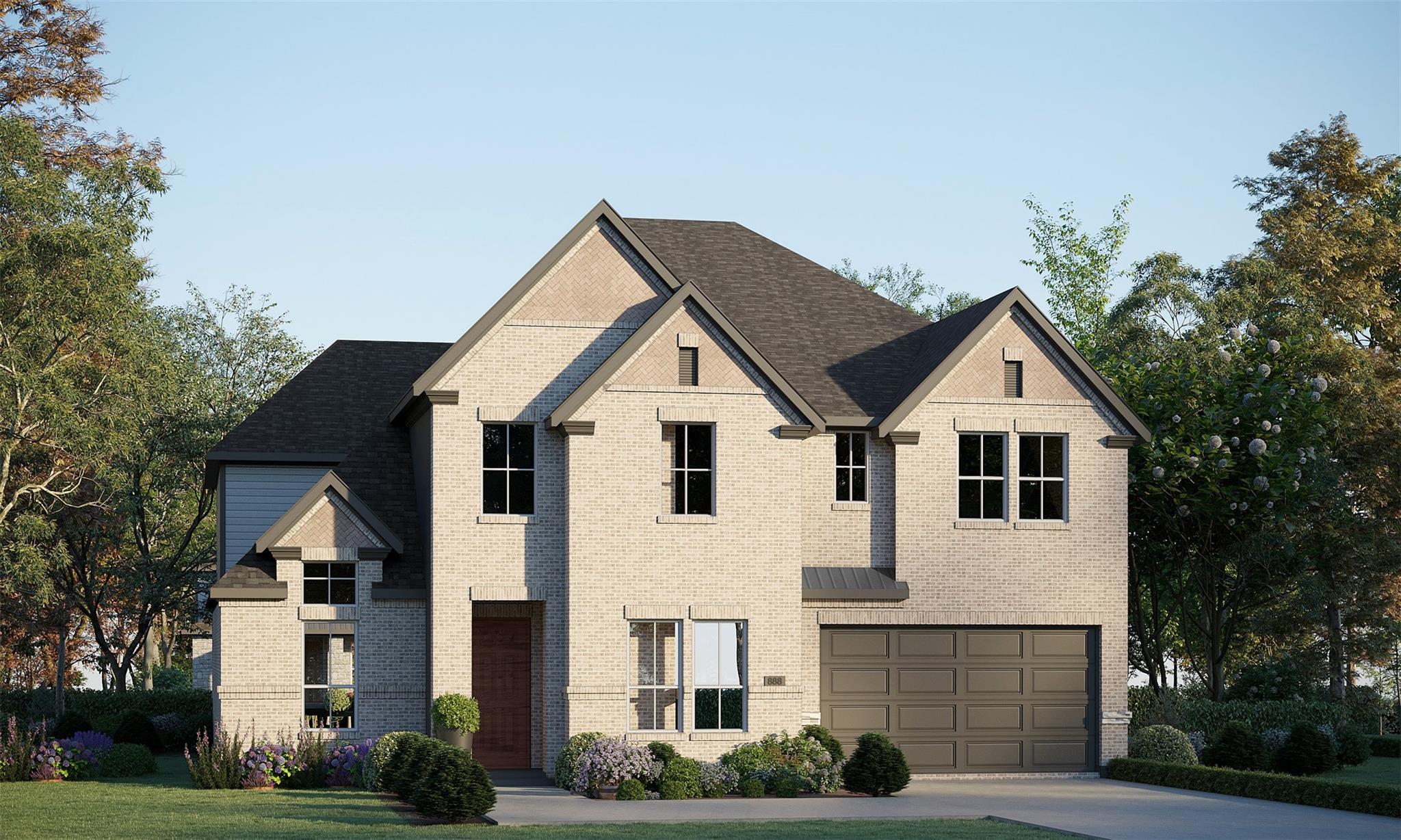 A classic brick exterior and multiple gables crea