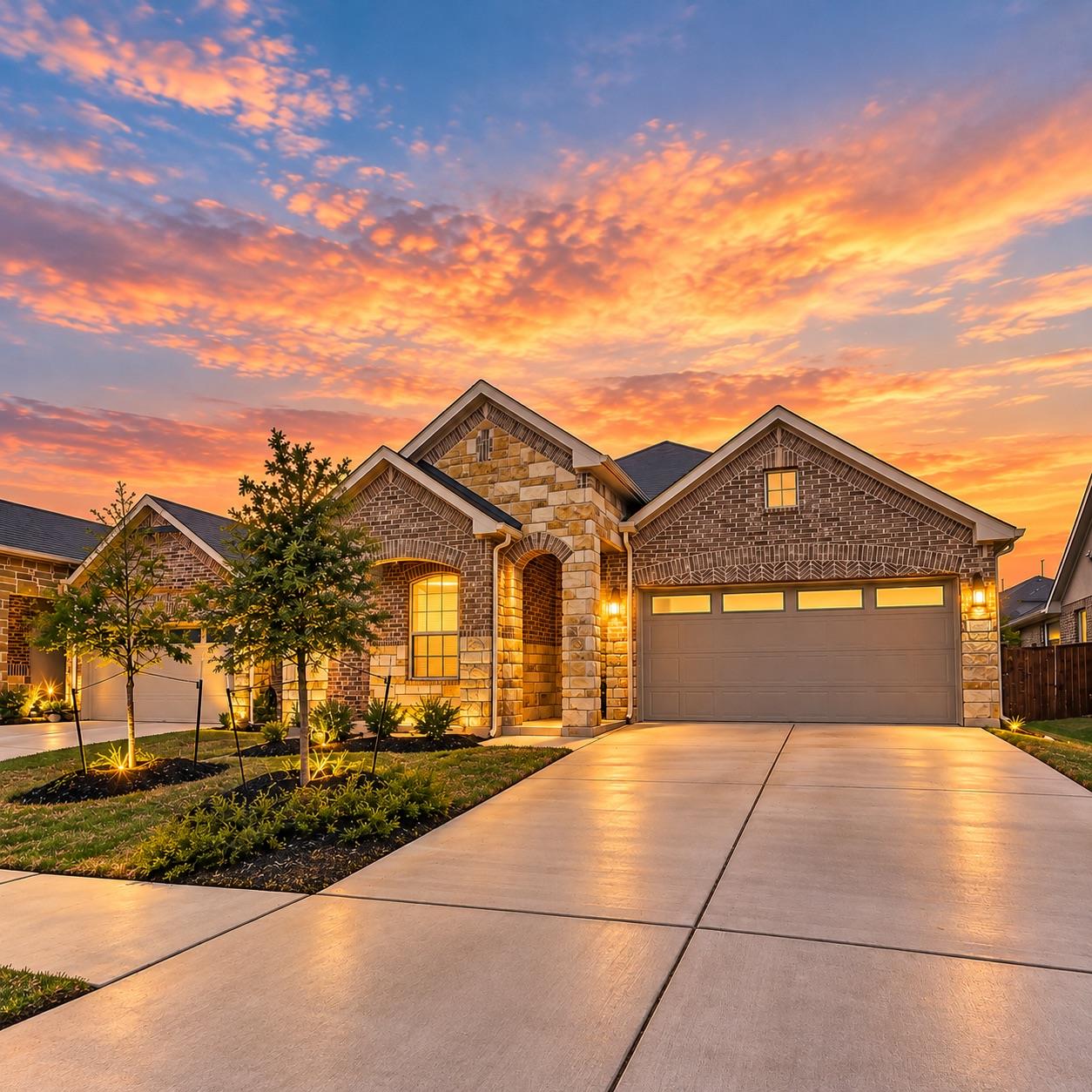 Elegant brick and stone exterior detailing define