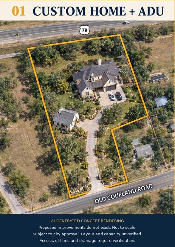 Aerial view outlines a custom estate design featu