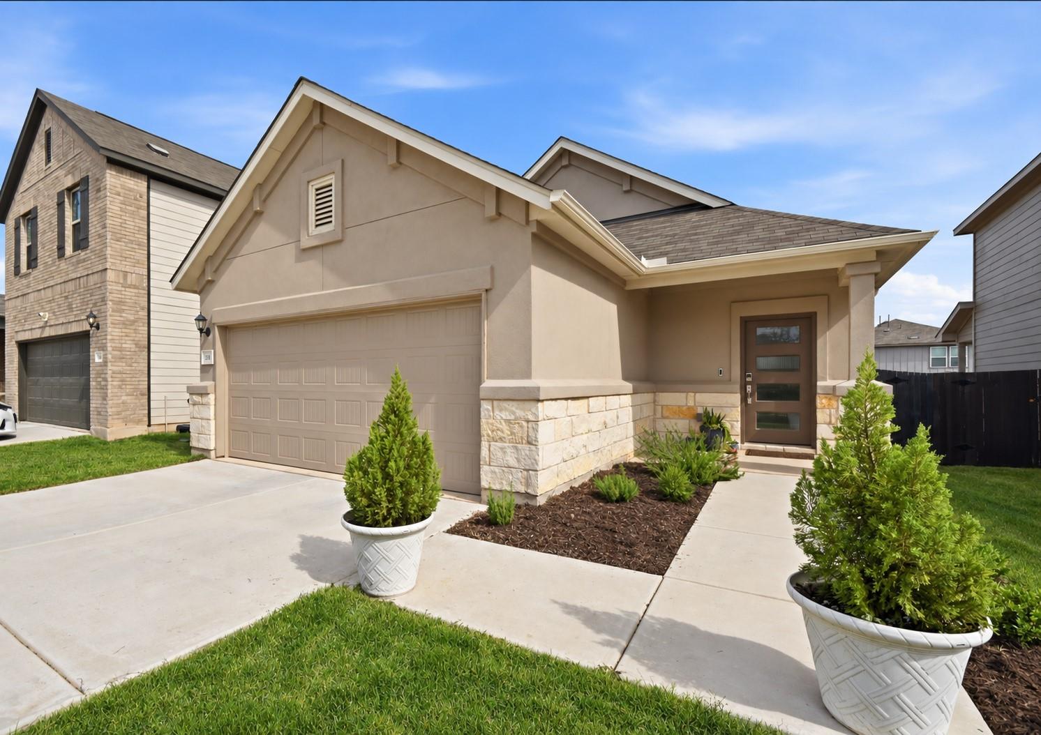 Clean architectural lines and modern stonework de