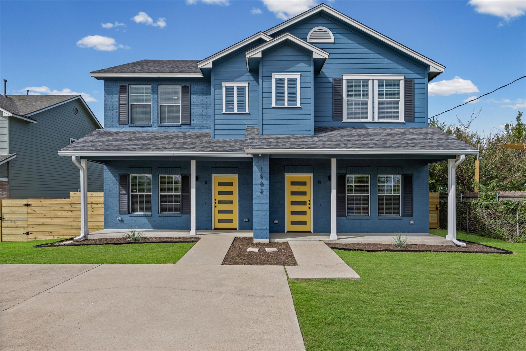 Crisp architectural lines define this two-story e
