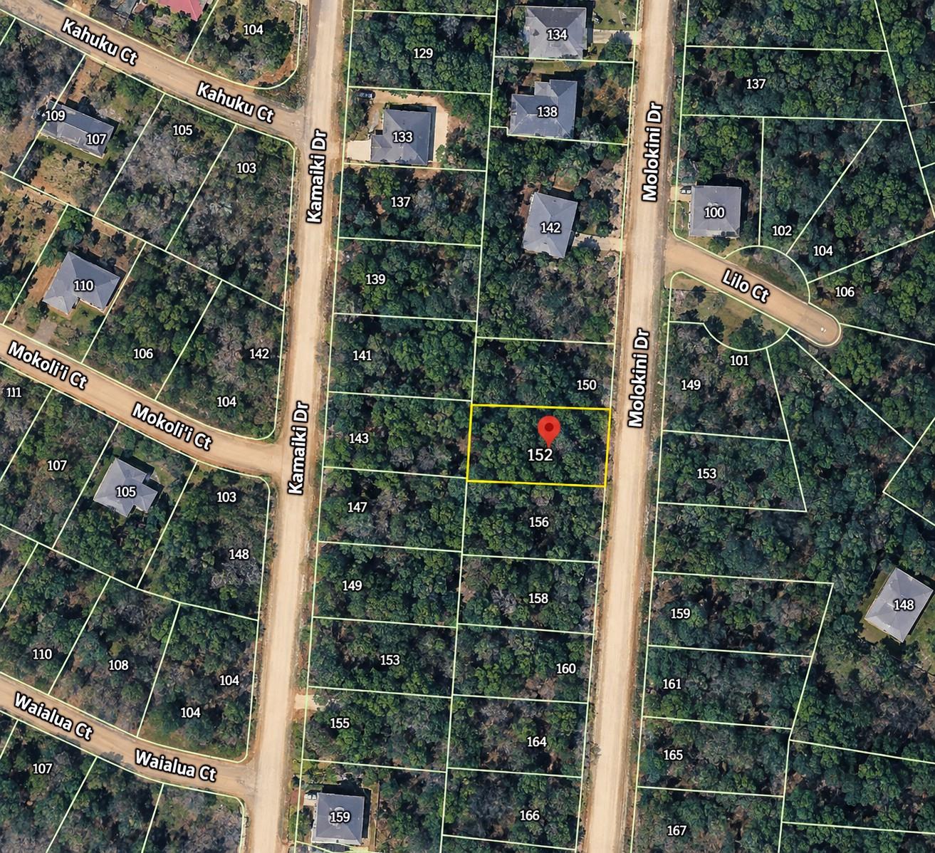 Aerial map view shows the plotted lot lines nestl