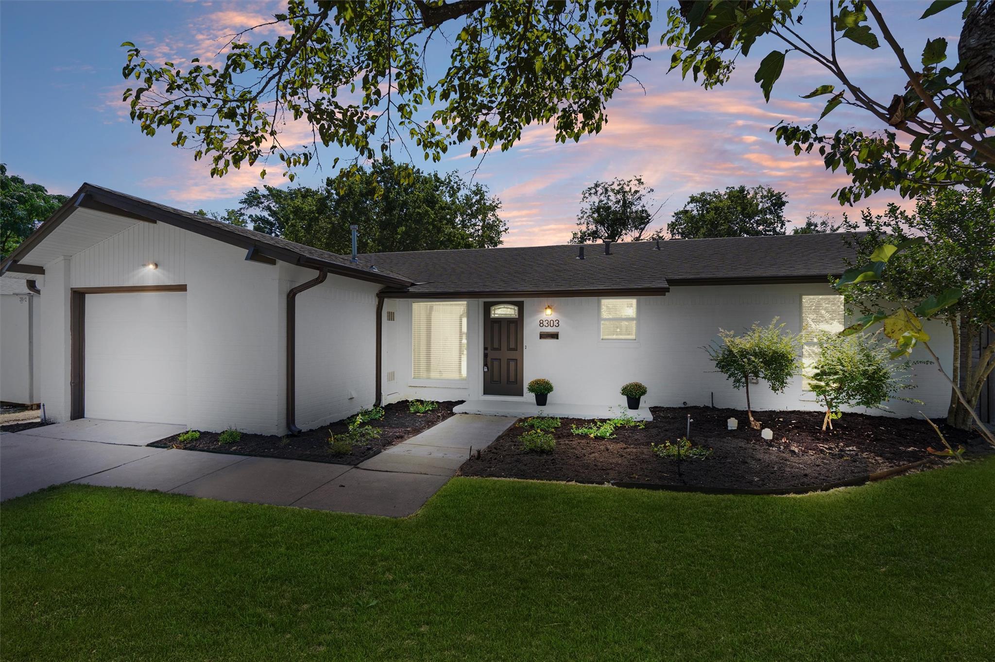 Crisp trim accents the classic single-story facad