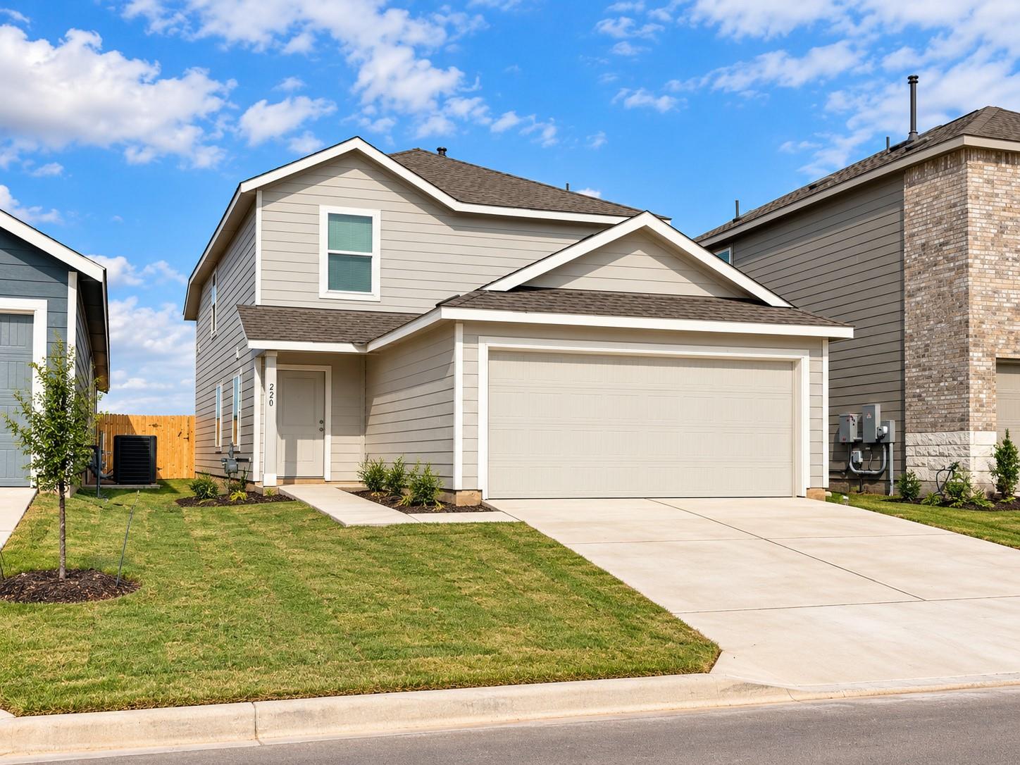 This two-story suburban home features horizontal 